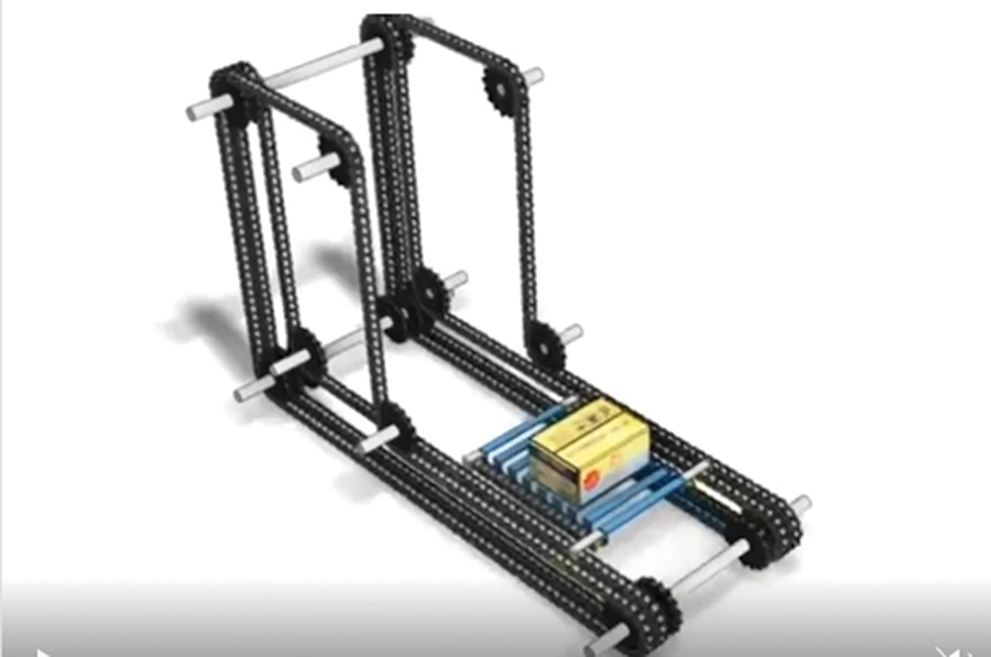 Dwupoziomowy łąńcuchowy przenośnik palet.